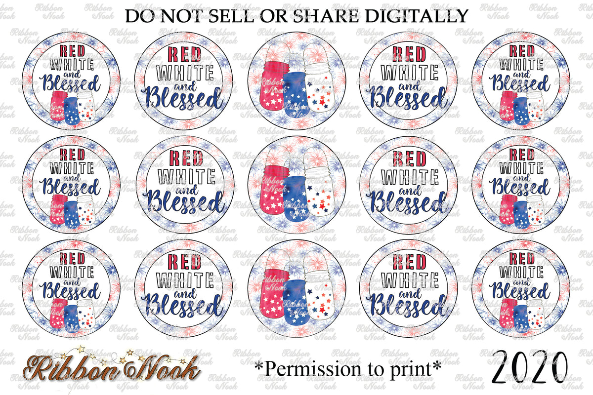 Red, White and Blessed Bottle Cap Images
