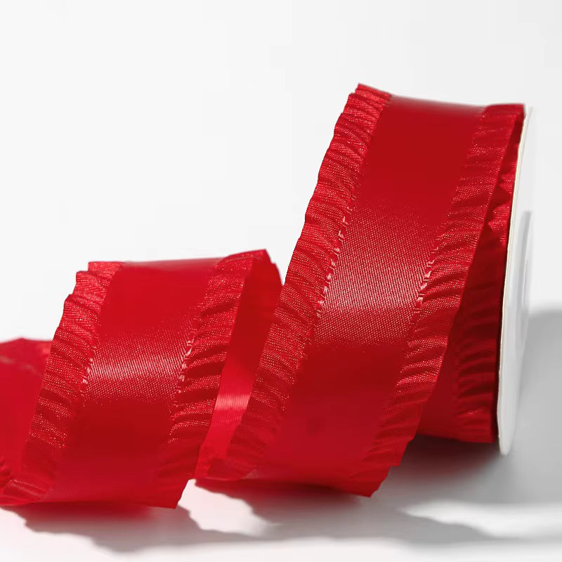 Red Double Ruffle Satin Ribbon