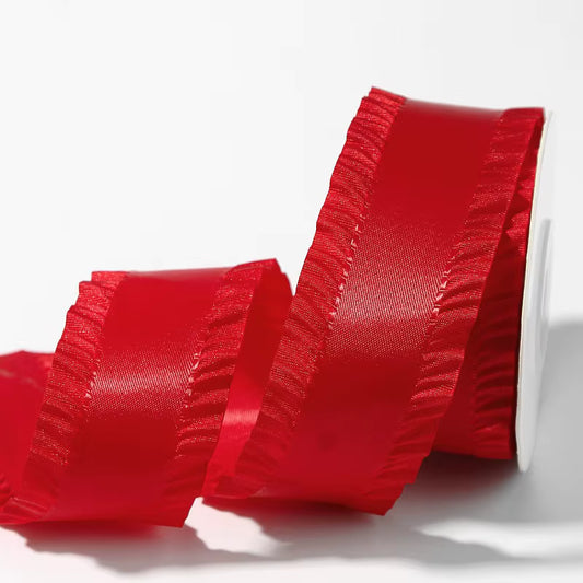 Red Double Ruffle Satin Ribbon