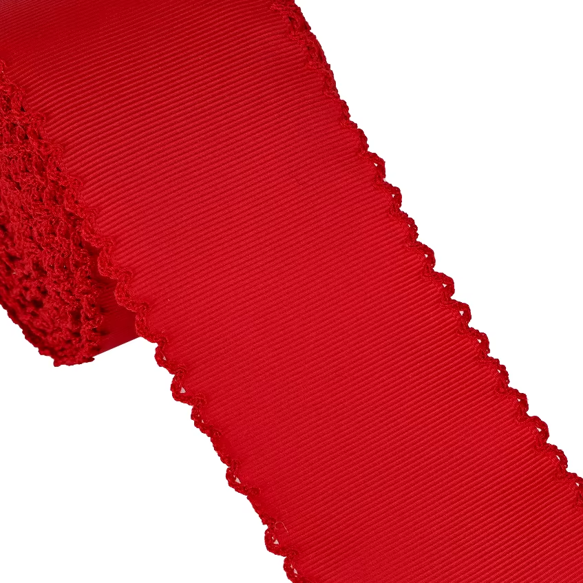 White and Red Moonstitch Grosgrain Ribbon