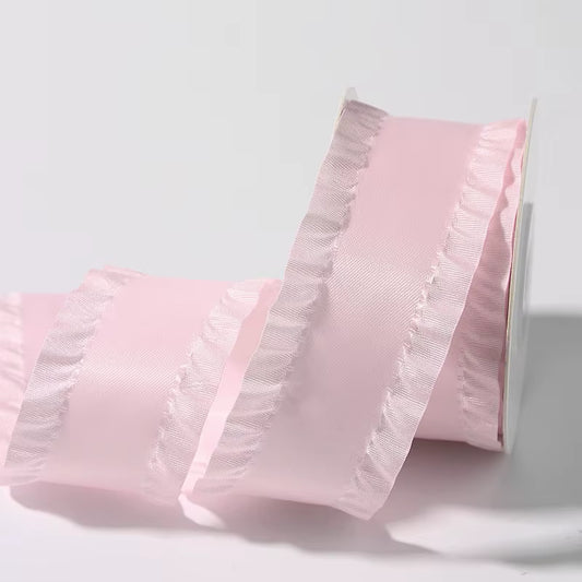 Pink Double Ruffle Satin Ribbon