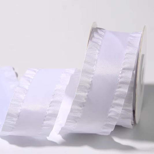 White Double Ruffle Satin Ribbon