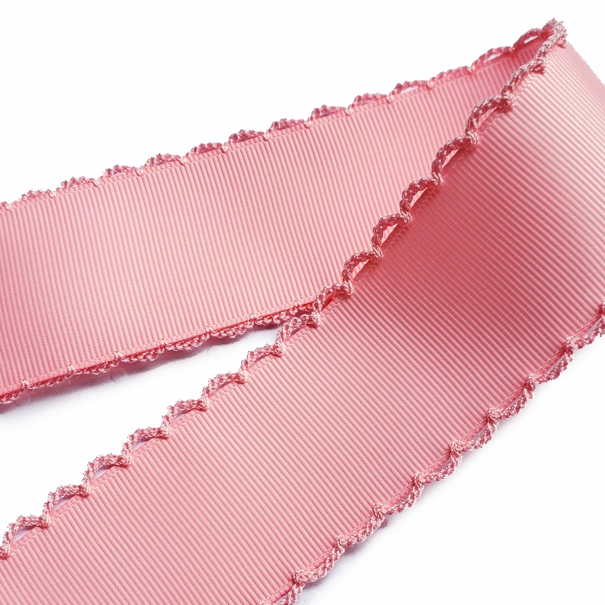 White and Pink Moonstitch Grosgrain Ribbon