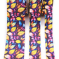 Colorful fall leaves printed grosgrain ribbon with yellow, orange, pink and blue leaves on a dark background.