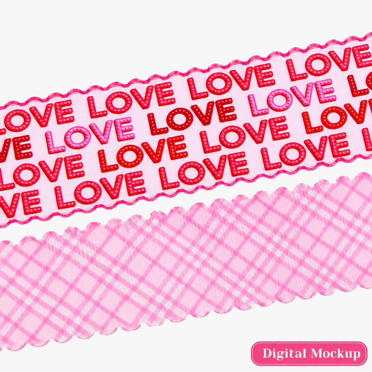 Love Typography And Pink Plaid Moonstitch/Scalloped Edge