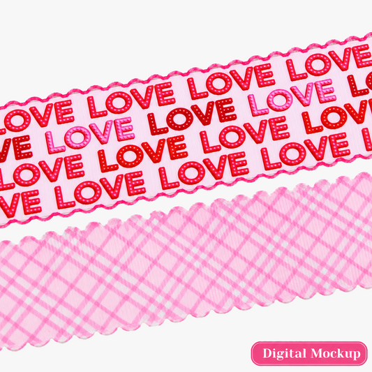 Love Typography And Pink Plaid Moonstitch/Scalloped Edge