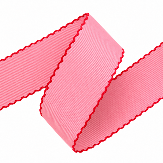 Pink and Red Moonstitch Grosgrain Ribbon