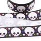 Skullz printed grosgrain ribbon with cute white skulls, colorful stars on black background