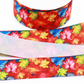 Fall Leaves printed grosgrain ribbon with colorful red, orange, yellow, green and blue autumn leaves.