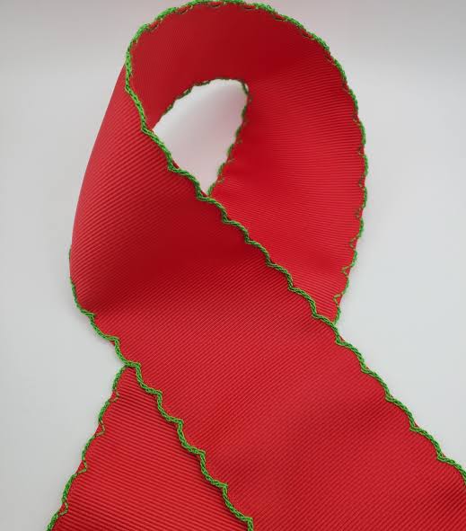 Red And Green Moonstitch Grosgrain Ribbon