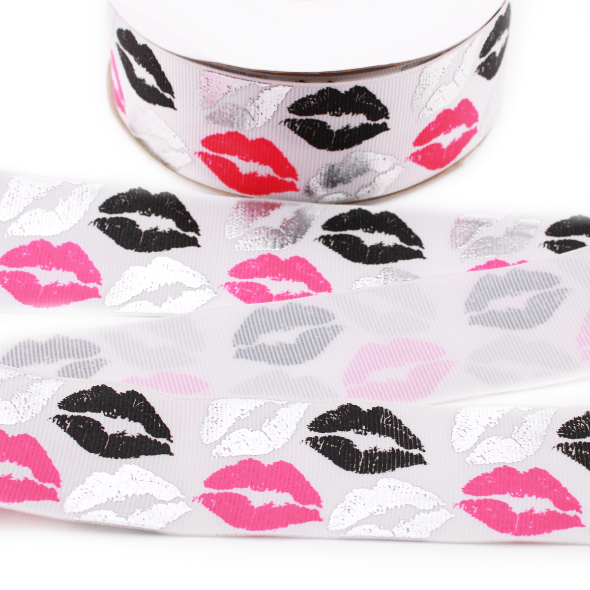 Valentine Kisses Foil Grosgrain Ribbon