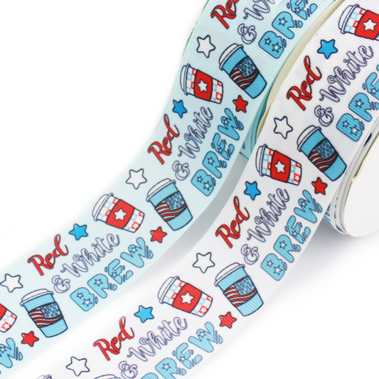 Red White and Brew Grosgrain Ribbon
