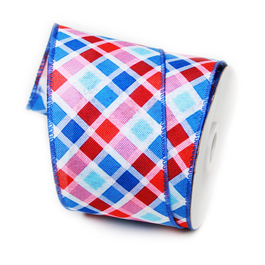 Red, White and Blue Plaid Wired Ribbon