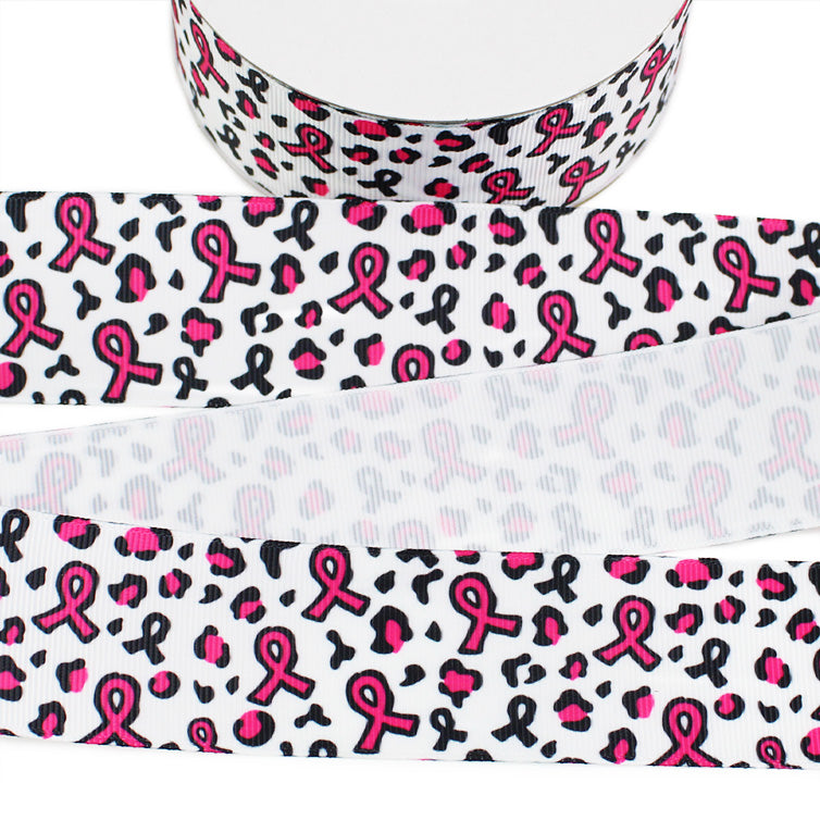 Pink Ribbons Leopard Grosgrain Ribbon