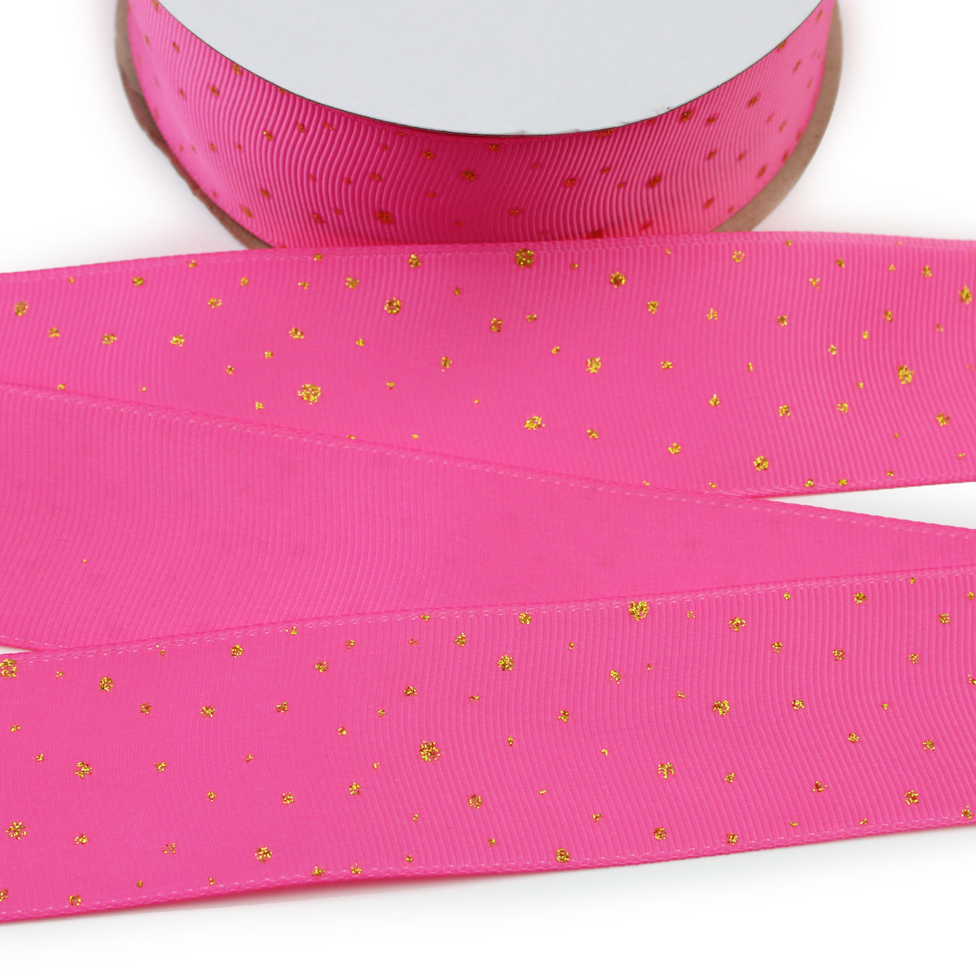 Gold Glitter Dots Hot Pink Grosgrain Ribbon