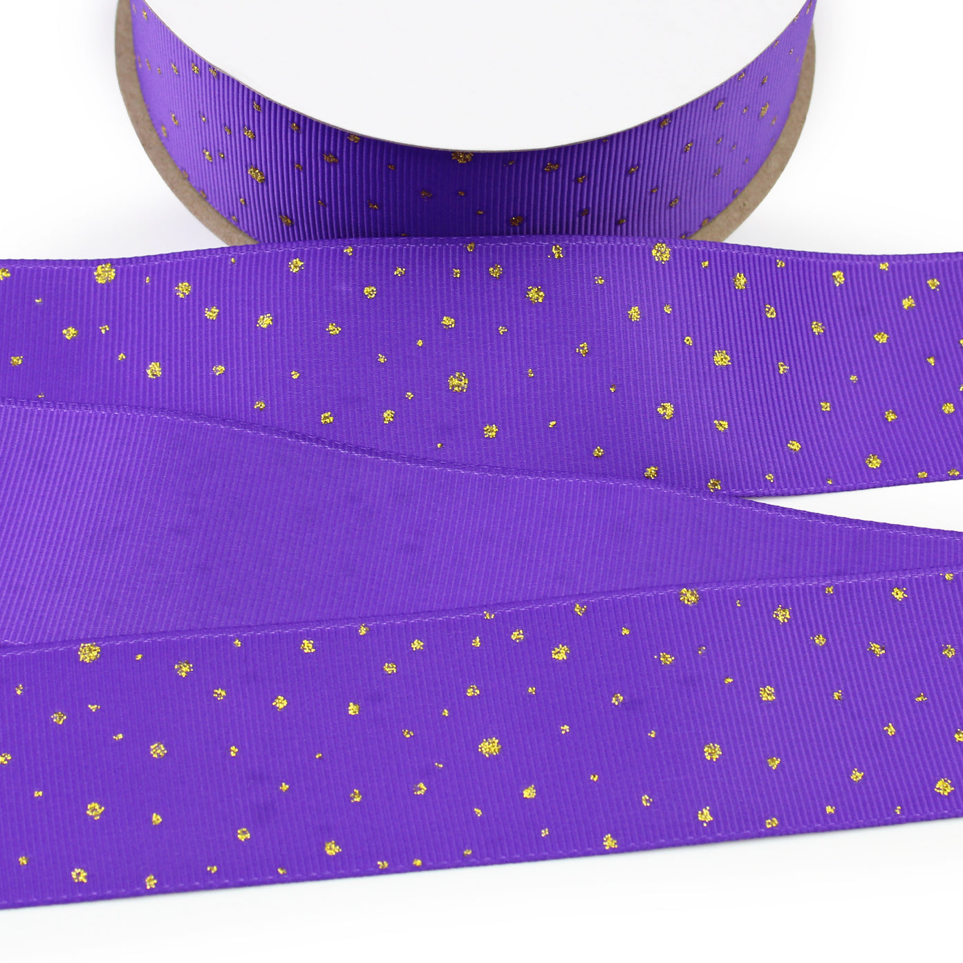 Gold Glitter Dots Purple Grosgrain Ribbon